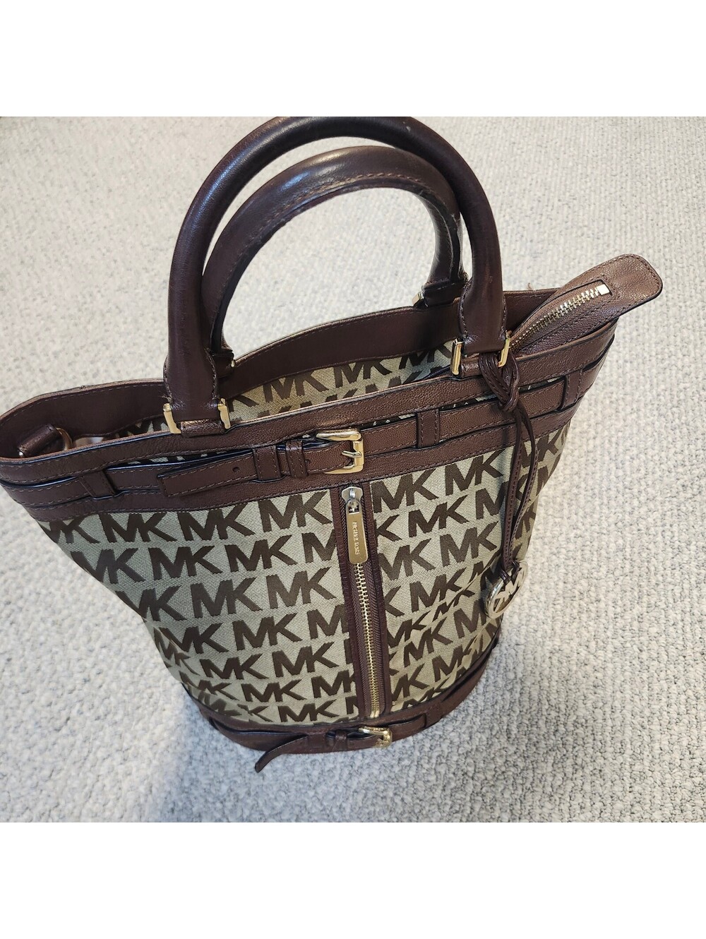 Michael Kors Kingsbury Brown MK Logo Canvas Tote Bag